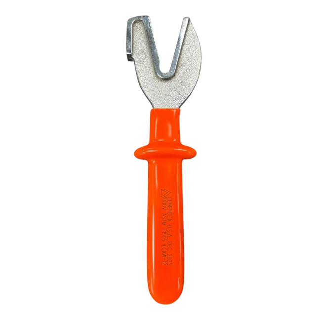 Cementex 1000V insulated open-end wrench with an orange double-insulated handle, stamped ASTM F1505